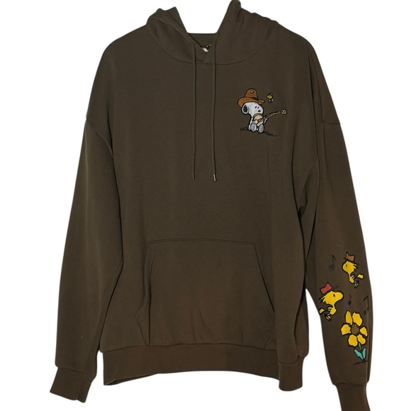Peanuts Snoopy on Banjo Brown Hoodie Size XL Fleece Lined Athleisure Loungewear - Picture 2 of 9